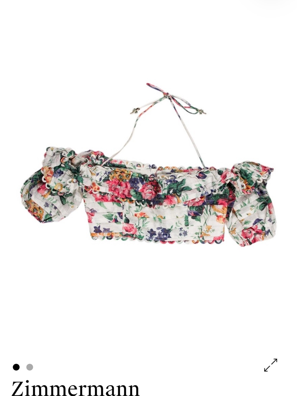 Zimmermann White Floral Off-the-Shoulder Puff-Sleeve Crop Top